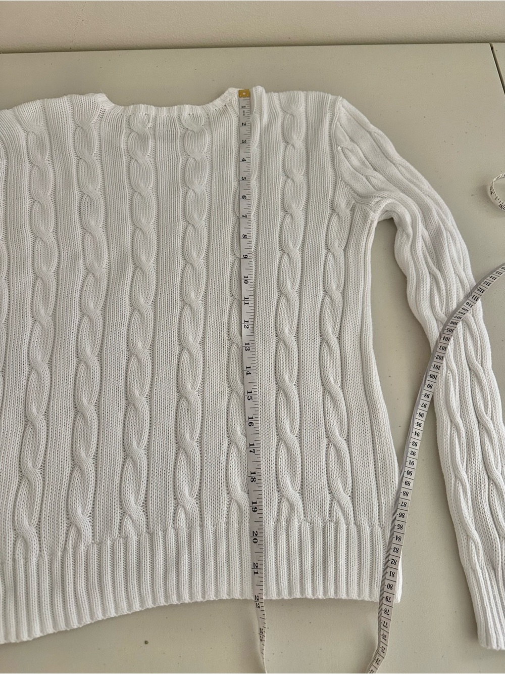 Polo Ralph Lauren White Cable Knit Cotton Crewneck Sweater Medium Preppy Classic - Picture 7 of 8